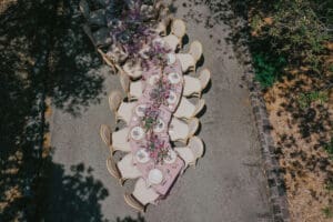 Drone Photography , Wedding reception , serpentine Table , California Wedding