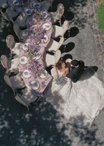 Drone Photography , Wedding reception , serpentine Table , California Wedding, Napa Wedding, purple
